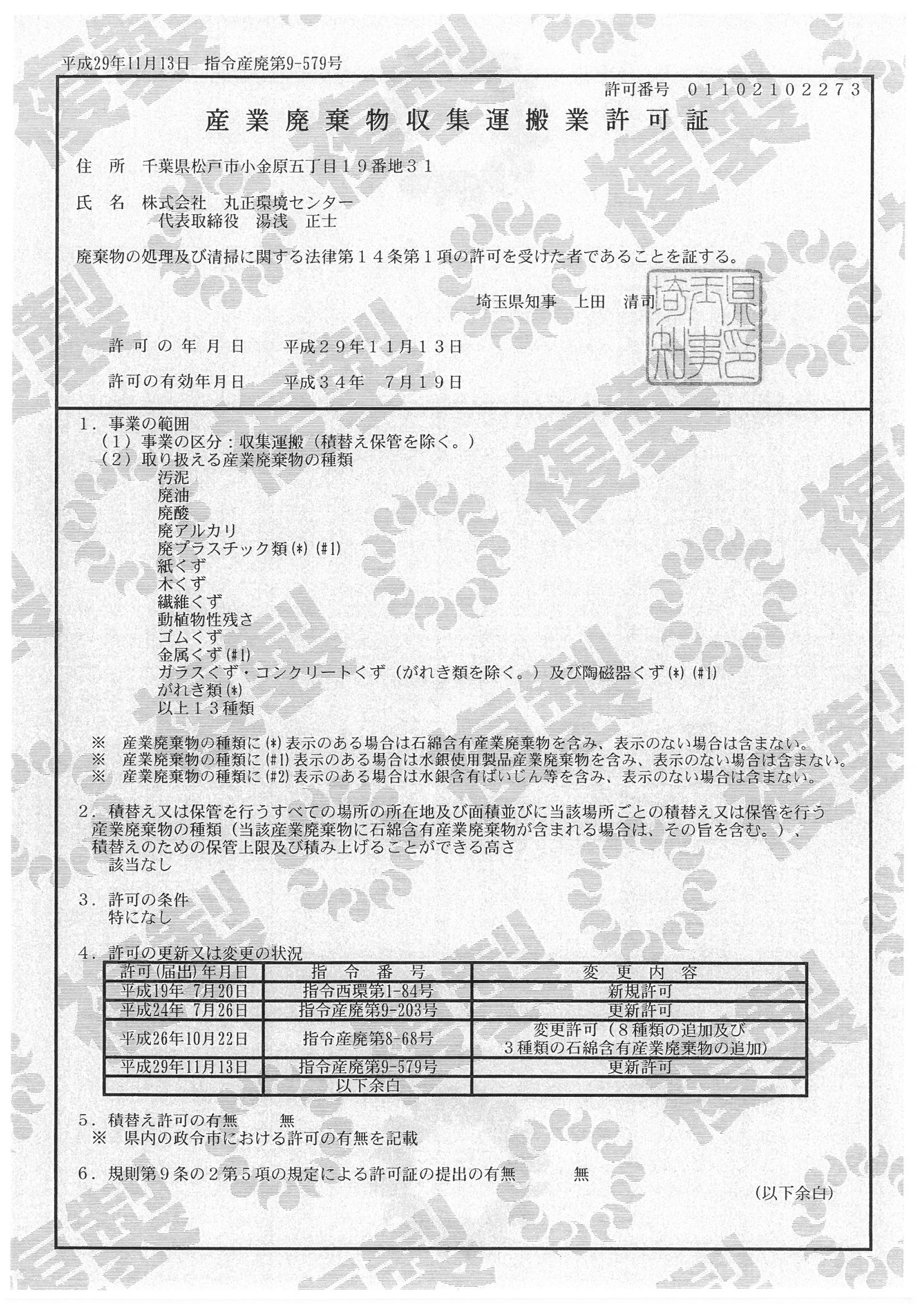 産業廃棄物収集運搬業許可証